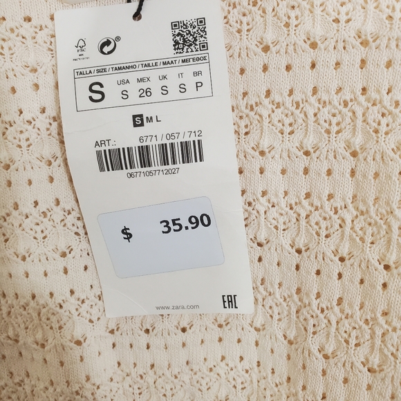 NWT Zara Crochet Style Stretchy Cream Ivory Boho Top Small Grandmacore - Picture 8 of 9